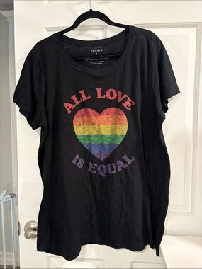 torrid Black Tee with Rainbow Heart Graphic